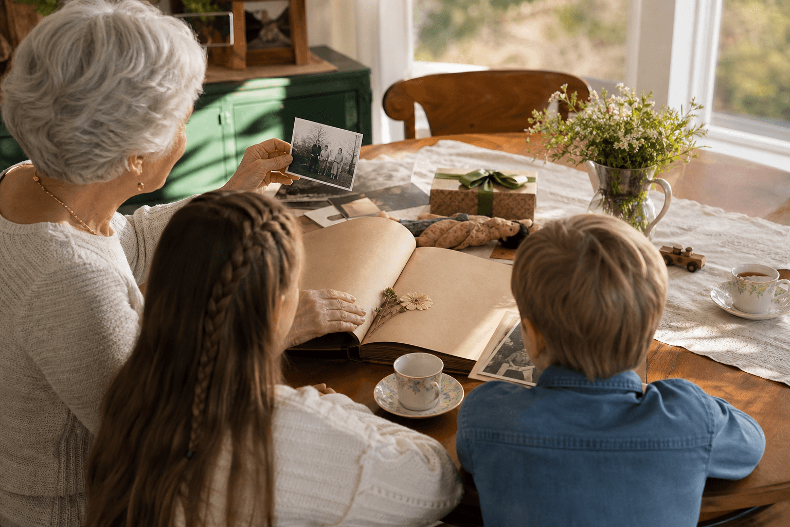 Grandparent memory book questions answered with photographs and recordings in Evaheld