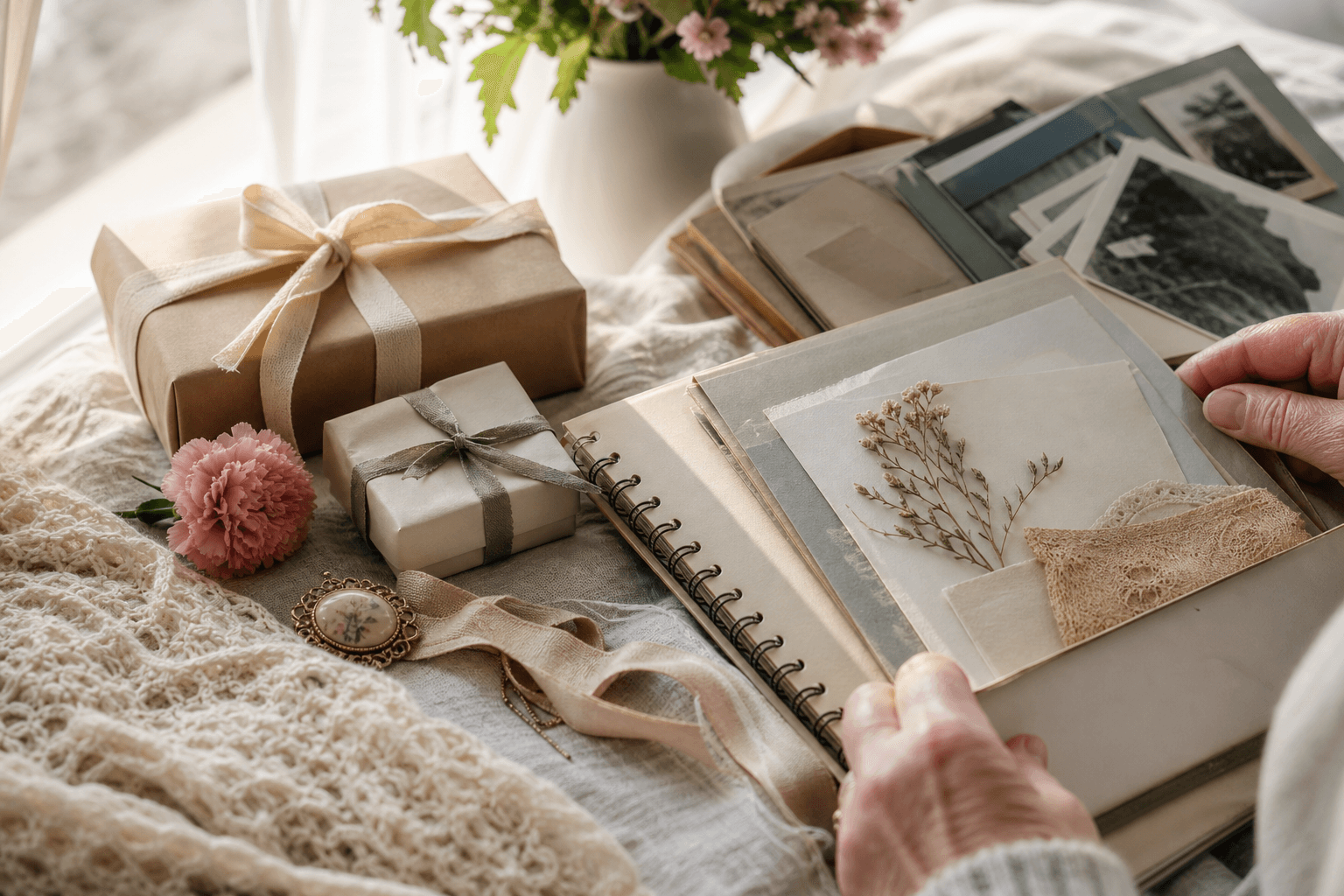 Grandparent memory book questions preserved with scans and access notes in Evaheld